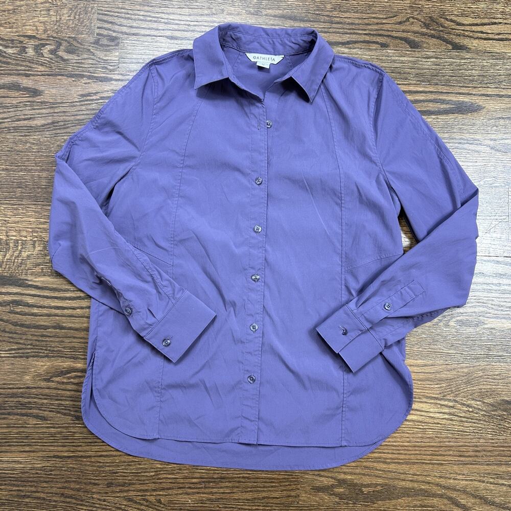 Athleta Relaxed Poplin Shirt Womens XS Purple Button Up Top Long Sleeve
